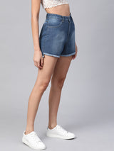 Women's Blue Casual Regular Fit Shorts