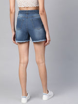Women's Blue Casual Regular Fit Shorts