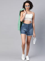 Women's Blue Casual Regular Fit Shorts