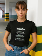 Women's Black Casual Slim Fit Printed Half Sleeves Tshirt