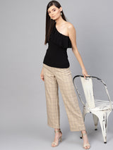 Women's Black Casual Slim Fit Solid Half Sleeves Top