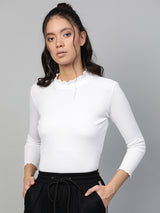 Women's White Casual Regular Fit Solid Full Sleeves Top