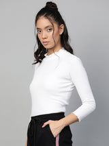 Women's White Casual Regular Fit Solid Full Sleeves Top