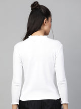 Women's White Casual Regular Fit Solid Full Sleeves Top