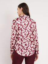 Women's Red Casual Printed Regular Fit Full Sleeves Shirt