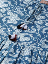 Women's Blue Floral Gathered Kurta