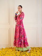 Women's Fuchsia Floral Long Anarkali Kurta