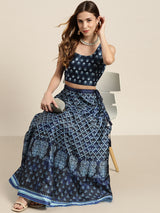 Women's Navy Festive Fit & Flared Skirt