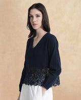 Women's Navy Casual Full Sleeves Top