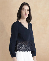 Women's Navy Casual Full Sleeves Top