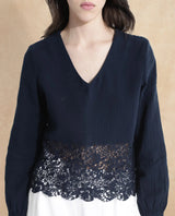 Women's Navy Casual Full Sleeves Top