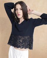 Women's Navy Casual Full Sleeves Top