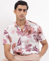 Men's White Casual Regular Fit Printed Half Sleeves Shirt