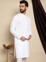 Men's White Full Sleeves Embroidered Straight Kurta