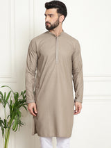 Men's Brown Full Sleeves Embroidered Straight Kurta