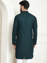 Men's Green Full Sleeves Embroidered Straight Kurta