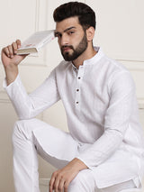 Men's White Full Sleeves Straight Cotton Kurta