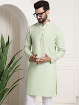 Men's Green Full Sleeves Straight Cotton Kurta