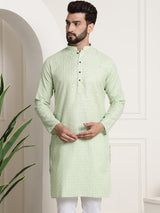 Men's Green Full Sleeves Straight Cotton Kurta