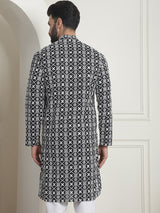 Men's Multicolor Full Sleeves Straight Embroidered Kurta