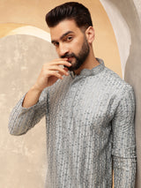 Men's Blue Full Sleeves Straight Kurta