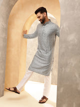 Men's Blue Full Sleeves Straight Kurta