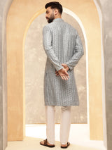 Men's Blue Full Sleeves Straight Kurta