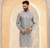 Men's Blue Full Sleeves Straight Kurta