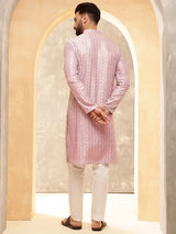 Men's Pink Full Sleeves Straight Kurta