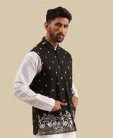 Men's Black Embroidered Nehru Jacket