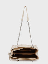Women's Cream Faux Leather Satchel Handbag 11L