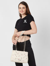 Women's Cream Faux Leather Satchel Handbag 11L