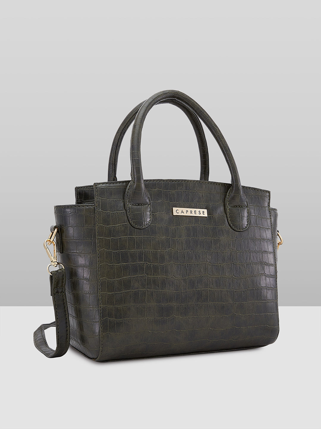 Women's Dark Green Faux Leather Satchel Handbag 12L