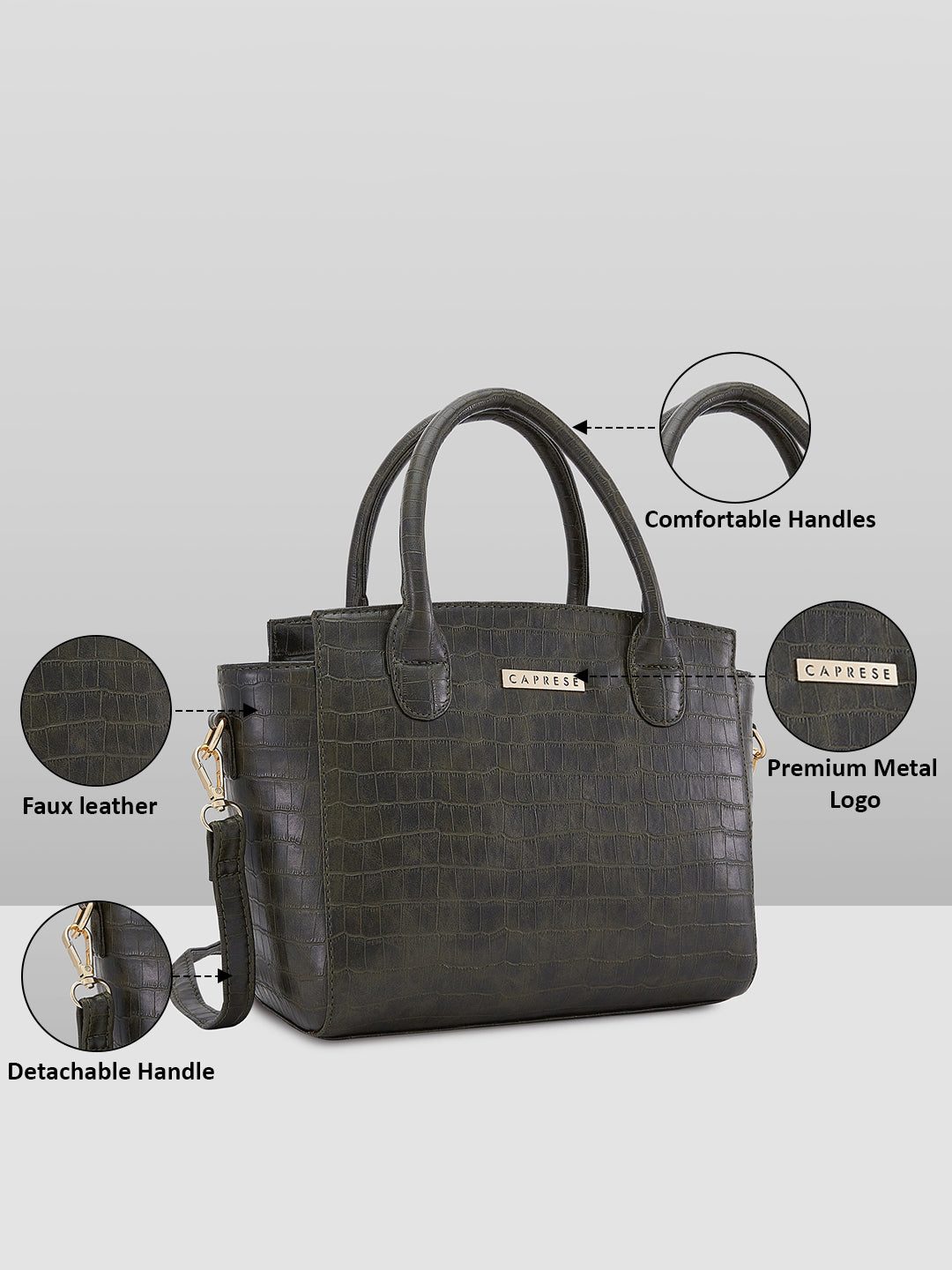 Women's Dark Green Faux Leather Satchel Handbag 12L