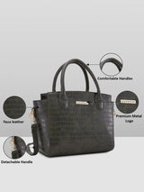 Women's Dark Green Faux Leather Satchel Handbag 12L