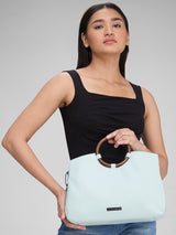 Women's Blue Faux Leather Satchel Handbag 10L