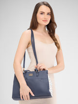 Women's Navy Faux Leather Satchel Handbag 13L