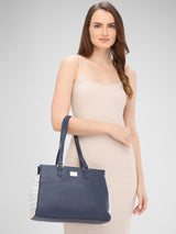Women's Navy Faux Leather Satchel Handbag 13L