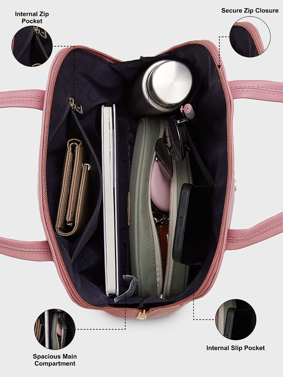 Women's Pink Faux Leather Satchel Handbag 16L