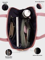 Women's Pink Faux Leather Satchel Handbag 16L
