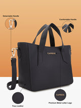Women's Black Faux Leather Satchel Handbag 6L