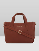 Women's Brown Faux Leather Satchel Handbag 6L