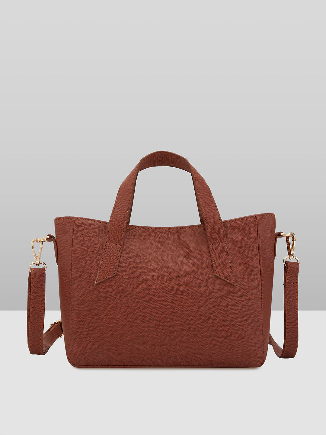 Women's Brown Faux Leather Satchel Handbag 6L