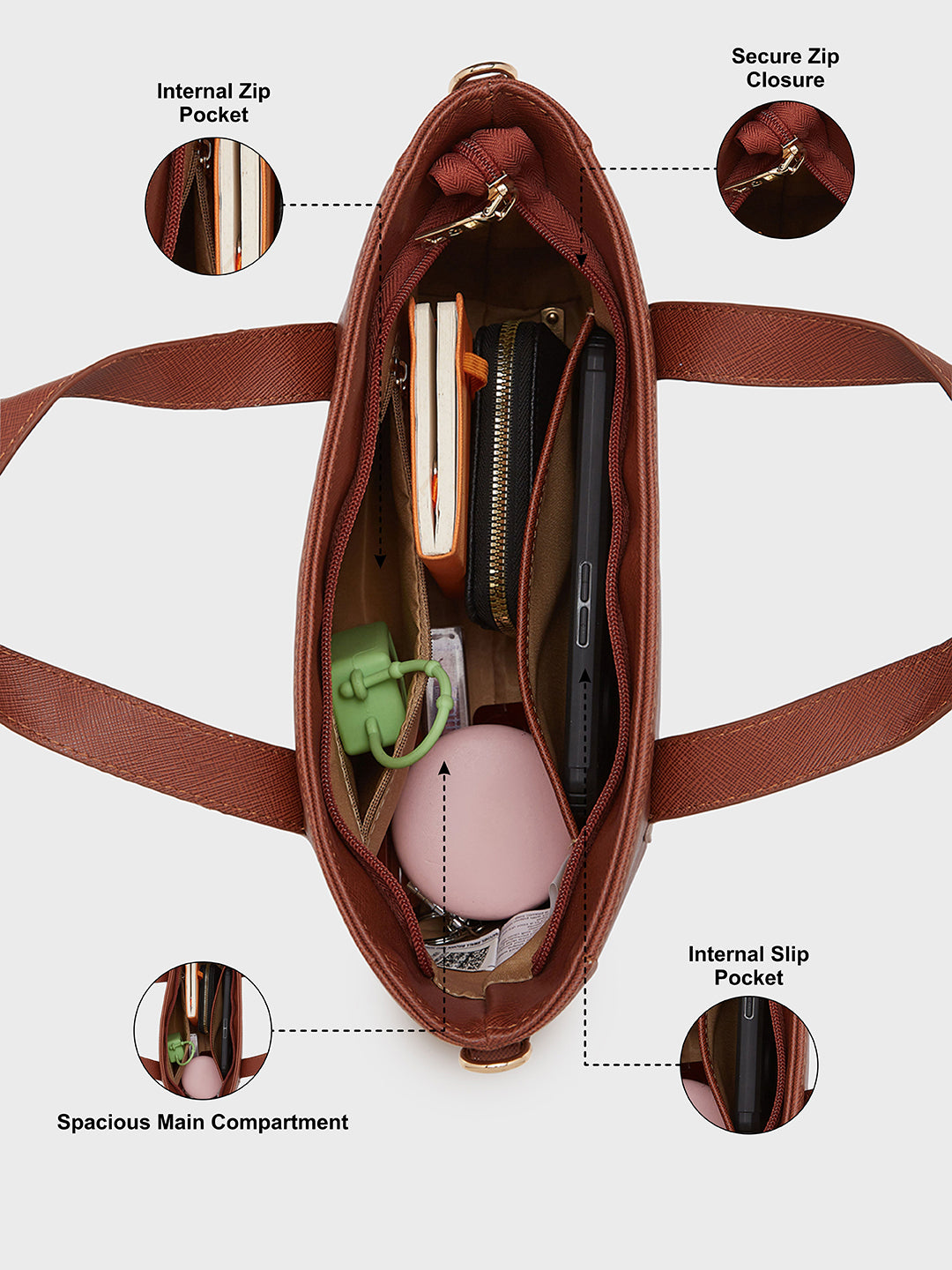 Women's Brown Faux Leather Satchel Handbag 6L