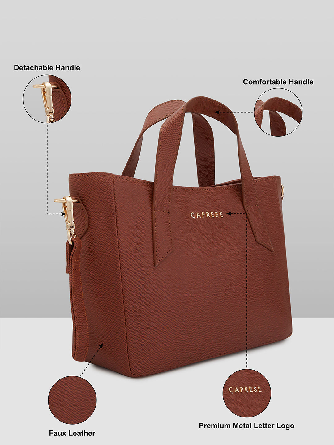 Women's Brown Faux Leather Satchel Handbag 6L