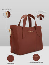 Women's Brown Faux Leather Satchel Handbag 6L