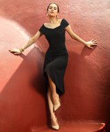 Women's Onyx Black Criss-Cross Midi Dress