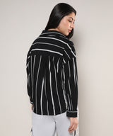 Women's Midnight Black & Moon Grey Striped Boxy Shirt