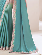 Women's Pure Chiffon Orange Embellished Designer Saree with Blouse Piece
