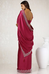 Women's Magenta Satin Saree With Stone Work